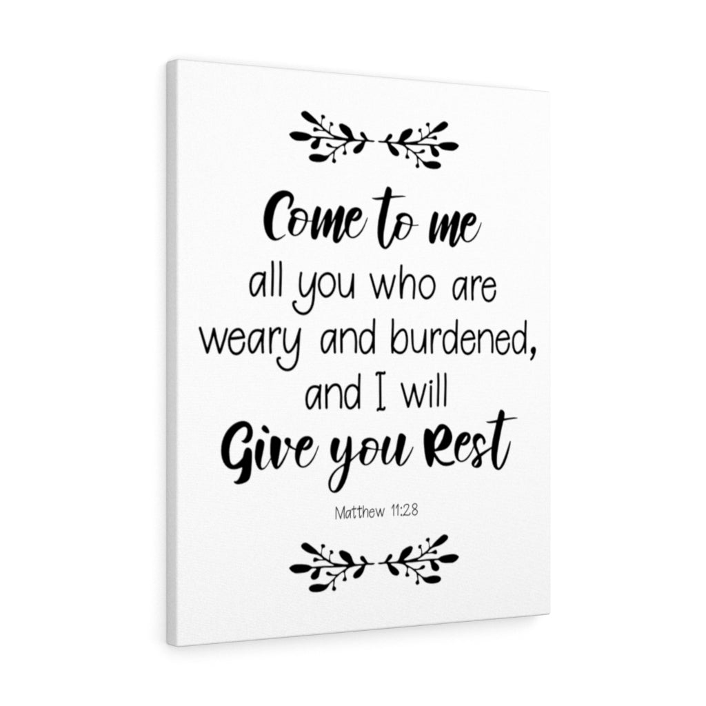Scripture Walls I Will Give You Rest Matthew 11:28 White Bible Verse Canvas Christian Wall Art Ready to Hang Unframed-Express Your Love Gifts