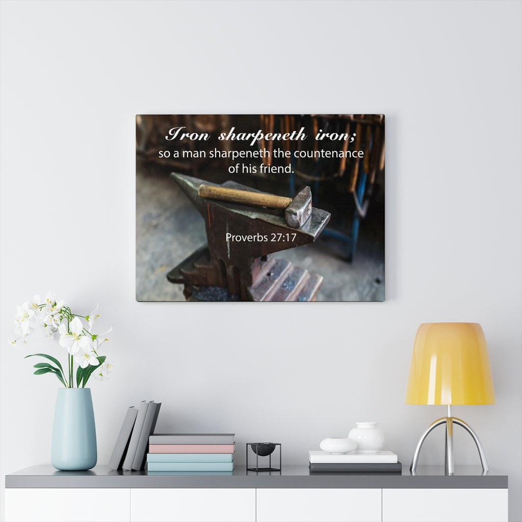 Scripture Walls Iron Sharpeneth Iron Proverbs 27:17 Bible Verse Canvas Christian Wall Art Ready to Hang Unframed-Express Your Love Gifts