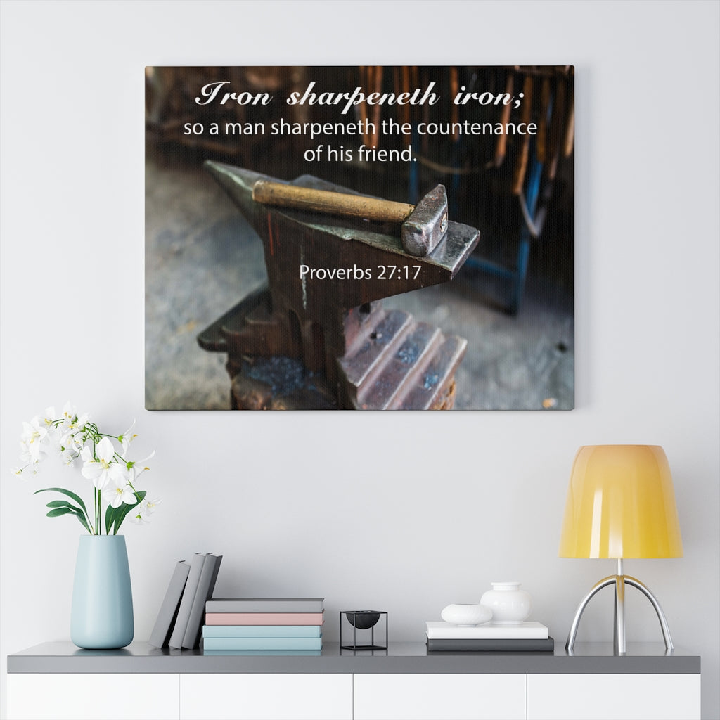 Scripture Walls Iron Sharpeneth Iron Proverbs 27:17 Bible Verse Canvas Christian Wall Art Ready to Hang Unframed-Express Your Love Gifts