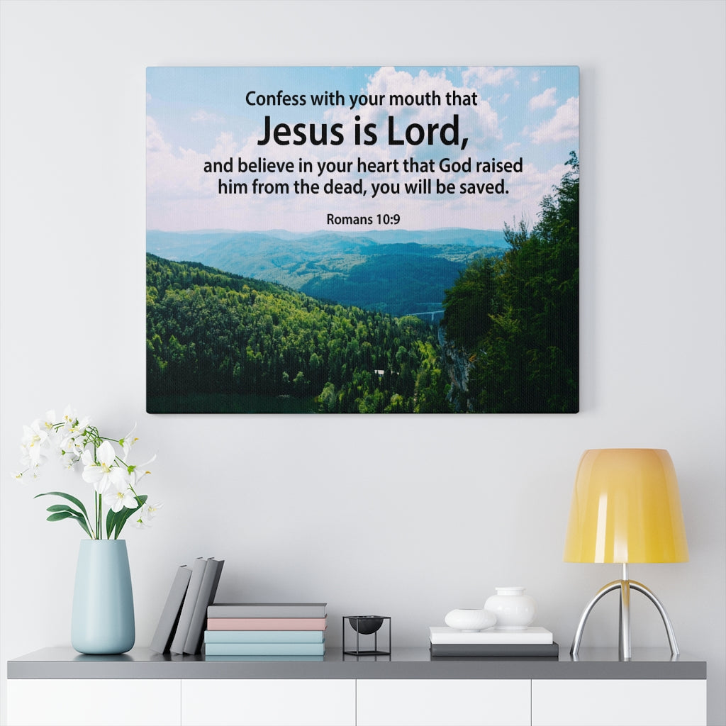 Scripture Walls Jesus is Lord Romans 10:9 Bible Verse Canvas Christian Wall Art Ready to Hang Unframed-Express Your Love Gifts