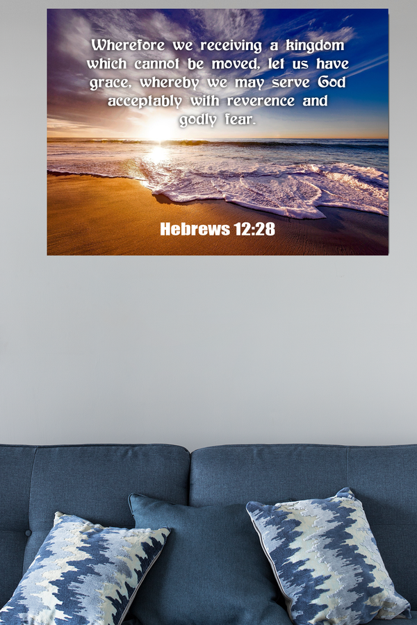 Scripture Walls Kingdom Sea Hebrews 12:28 KJV Bible Verse Canvas Christian Wall Art Ready to Hang Unframed-Express Your Love Gifts