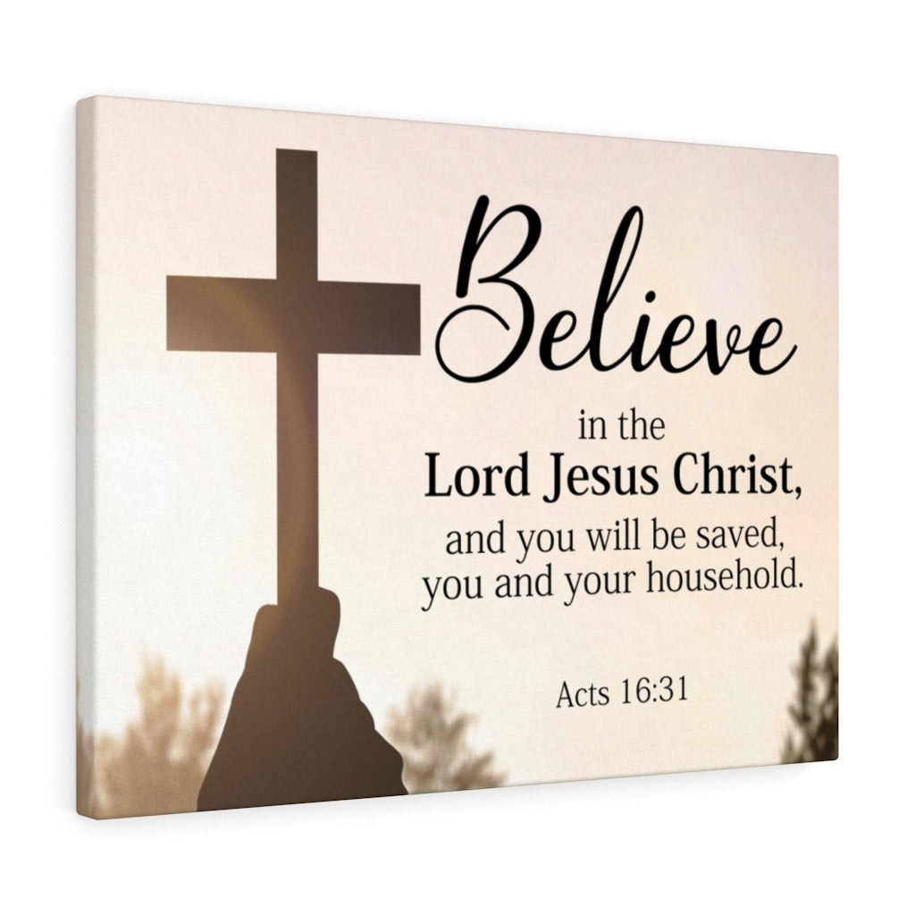Scripture Walls Lord Jesus Christ Acts 16:31 Bible Verse Canvas Christian Wall Art Ready to Hang Unframed-Express Your Love Gifts