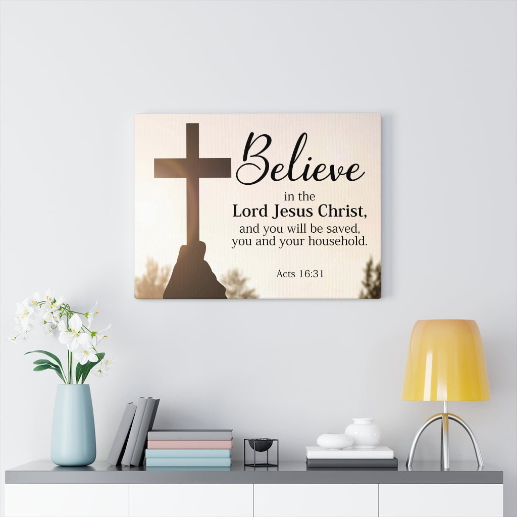 Scripture Walls Lord Jesus Christ Acts 16:31 Bible Verse Canvas Christian Wall Art Ready to Hang Unframed-Express Your Love Gifts