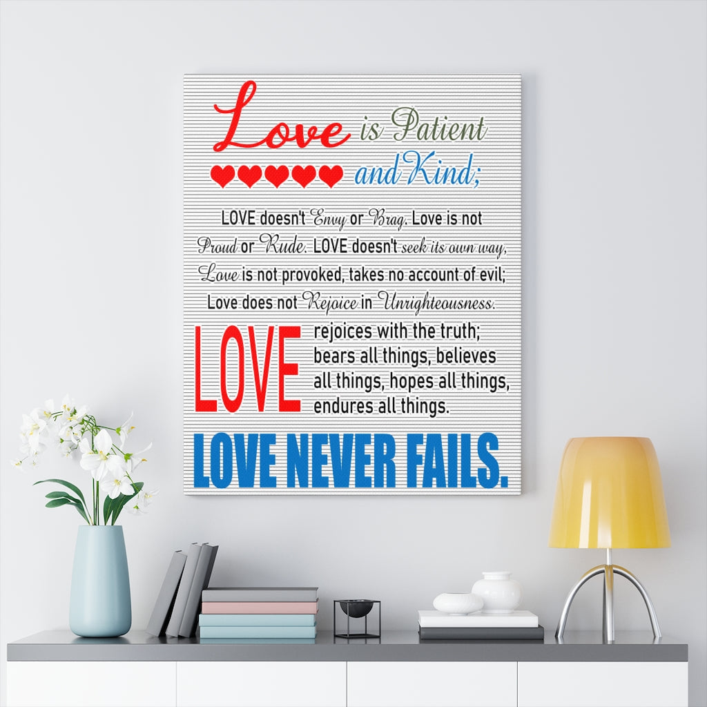 Scripture Walls Love Never Fails 1 Corinthians 13:4Ã¢ÂÂ­-Ã¢ÂÂ¬8 Bible Verse Canvas Christian Wall Art Ready to Hang Unframed-Express Your Love Gifts