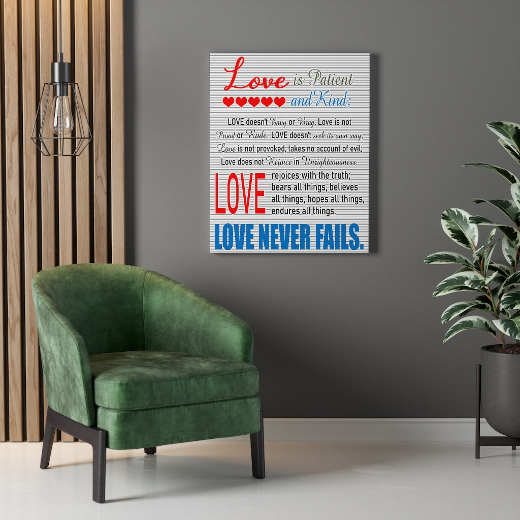 Scripture Walls Love Never Fails 1 Corinthians 13:4Ã¢ÂÂ­-Ã¢ÂÂ¬8 Bible Verse Canvas Christian Wall Art Ready to Hang Unframed-Express Your Love Gifts