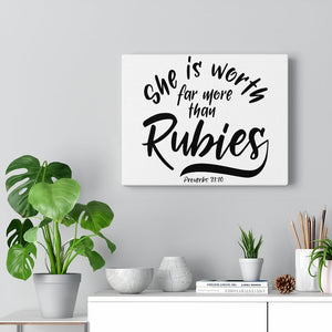 Scripture Walls More Than Rubies Proverbs 31:10 Bible Verse Canvas Christian Wall Art Ready to Hang Unframed-Express Your Love Gifts
