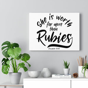 Scripture Walls More Than Rubies Proverbs 31:10 Bible Verse Canvas Christian Wall Art Ready to Hang Unframed-Express Your Love Gifts