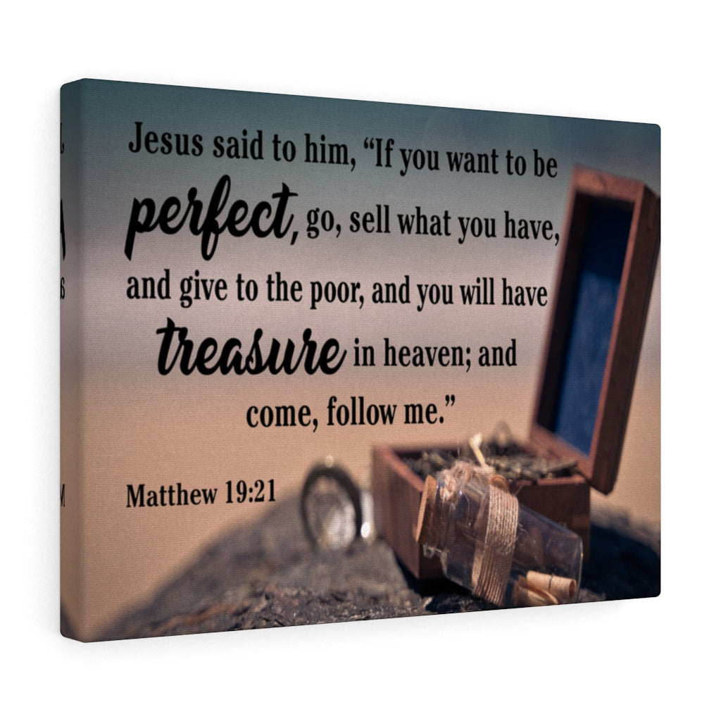 Scripture Walls Perfect Treasure Matthew 19:21 Scripture Bible Verse Canvas Christian Wall Art Ready to Hang Unframed-Express Your Love Gifts
