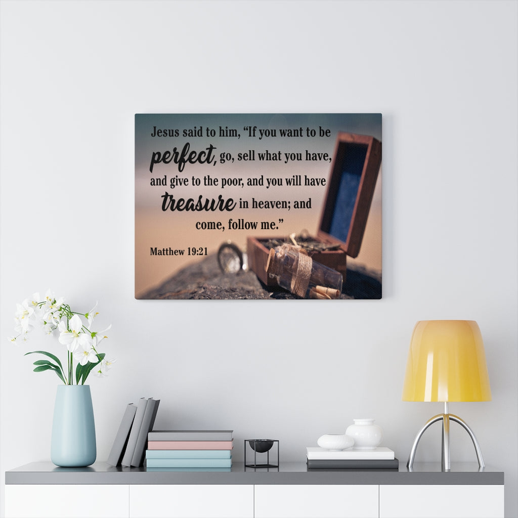 Scripture Walls Perfect Treasure Matthew 19:21 Scripture Bible Verse Canvas Christian Wall Art Ready to Hang Unframed-Express Your Love Gifts
