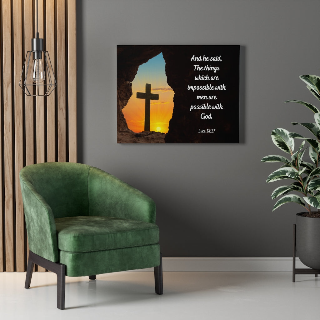 Scripture Walls Possible With God Luke 18:27 Bible Verse Canvas Christian Wall Art Ready to Hang Unframed-Express Your Love Gifts