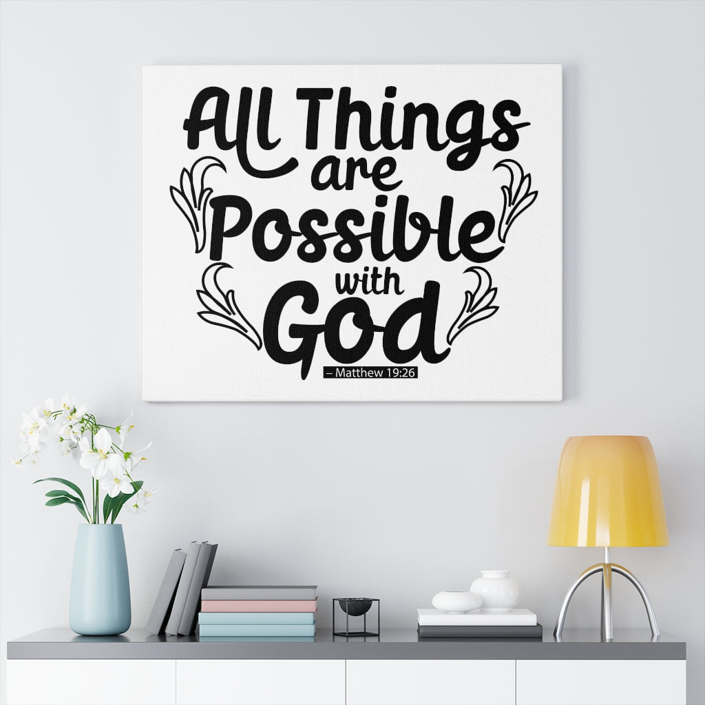 Scripture Walls Possible With God Matthew 19:26 Bible Verse Canvas Christian Wall Art Ready to Hang Unframed-Express Your Love Gifts