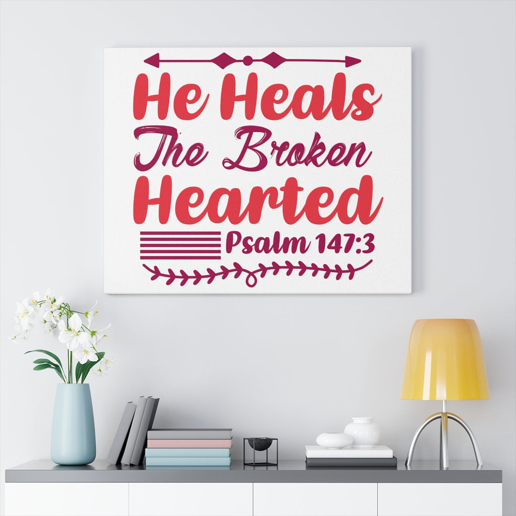 Scripture Walls Psalm 147:3 The Broken Hearted Bible Verse Canvas Christian Wall Art Ready to Hang Unframed-Express Your Love Gifts