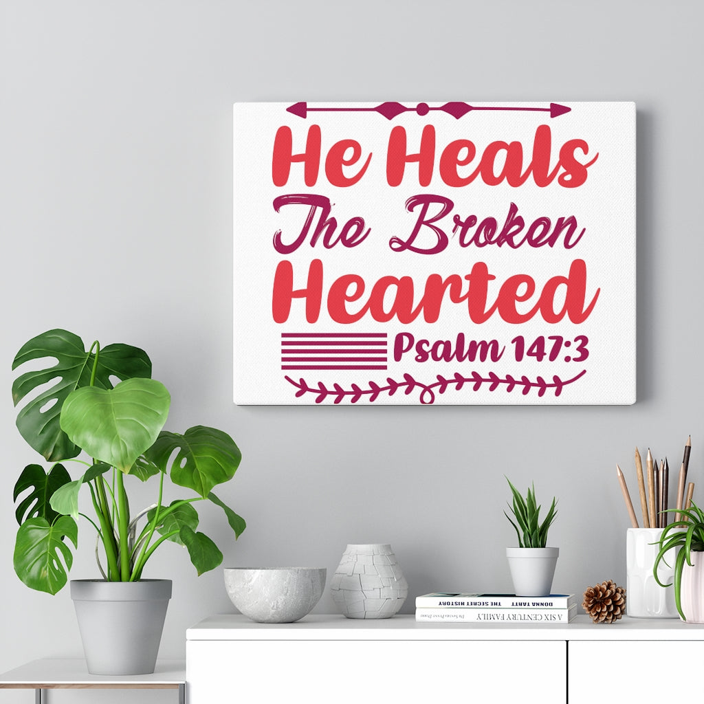 Scripture Walls Psalm 147:3 The Broken Hearted Bible Verse Canvas Christian Wall Art Ready to Hang Unframed-Express Your Love Gifts