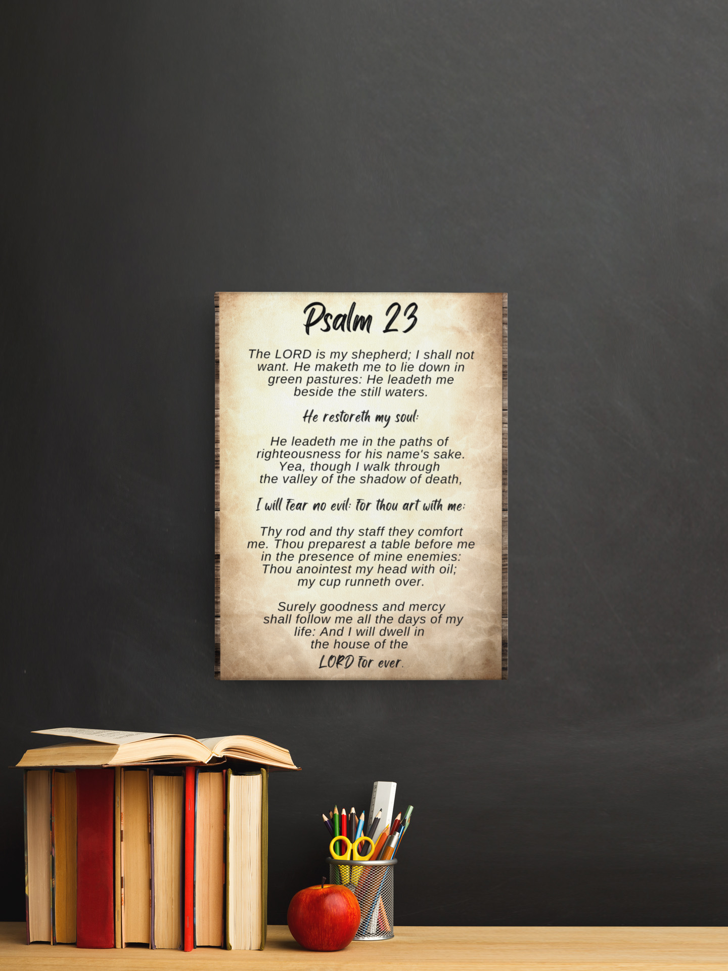 Scripture Walls Psalm 23 Brown Wood Bible Verse Canvas Christian Wall Art Ready to Hang Unframed-Express Your Love Gifts