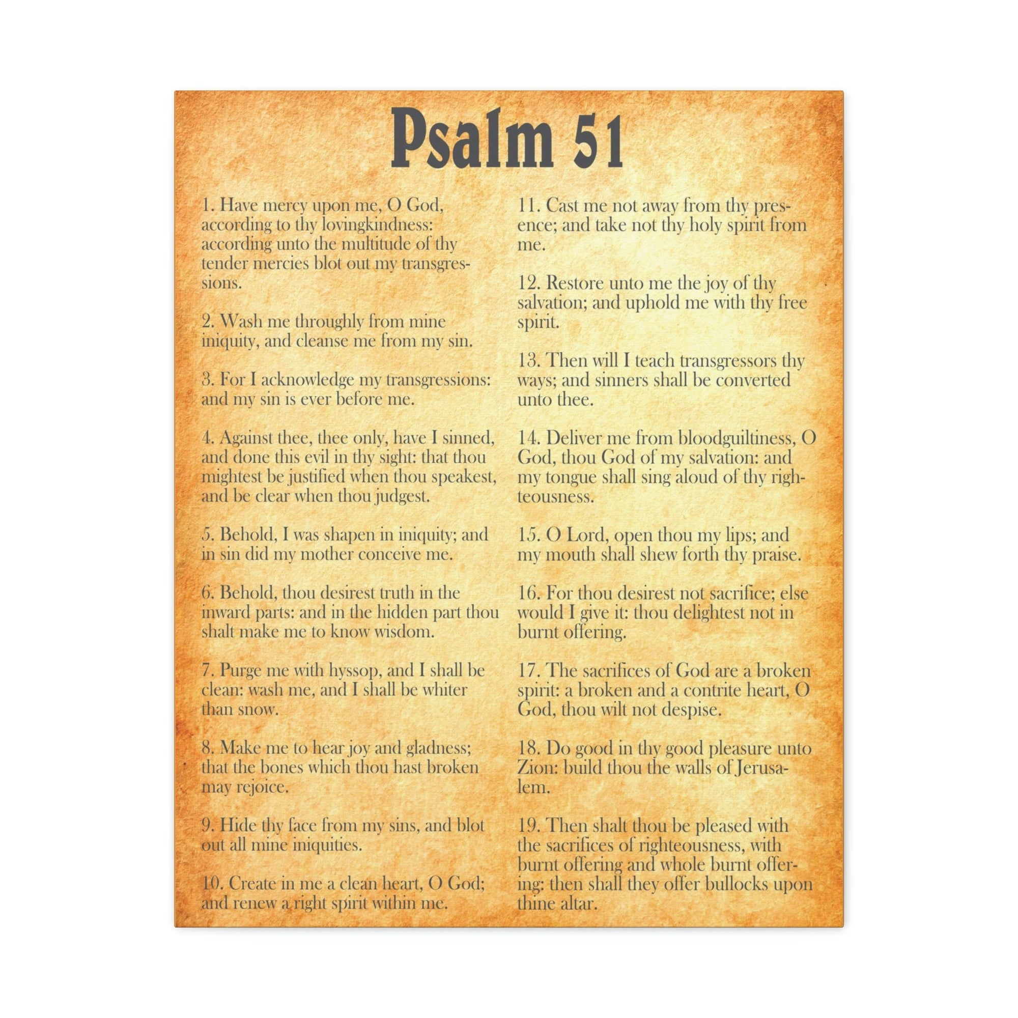 Scripture Walls Psalm 51 Chapter Gold Bible Canvas Christian Wall Art Ready to Hang Unframed-Express Your Love Gifts