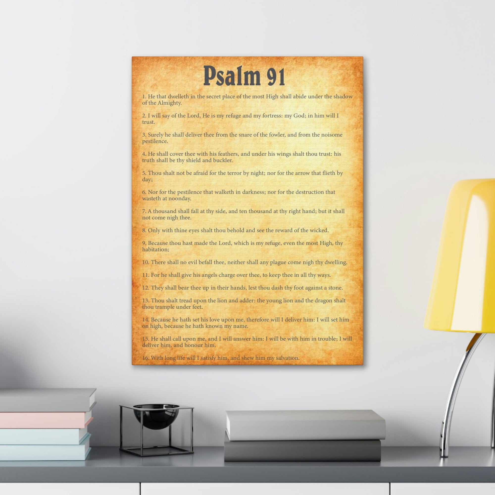 Scripture Walls Psalm 91 Chapter Gold Bible Canvas Christian Wall Art Ready to Hang Unframed-Express Your Love Gifts