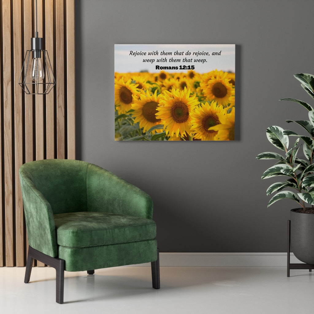 Scripture Walls Rejoice With Them Romans 12:15 Sunflower Bible Verse Canvas Christian Wall Art Ready to Hang Unframed-Express Your Love Gifts