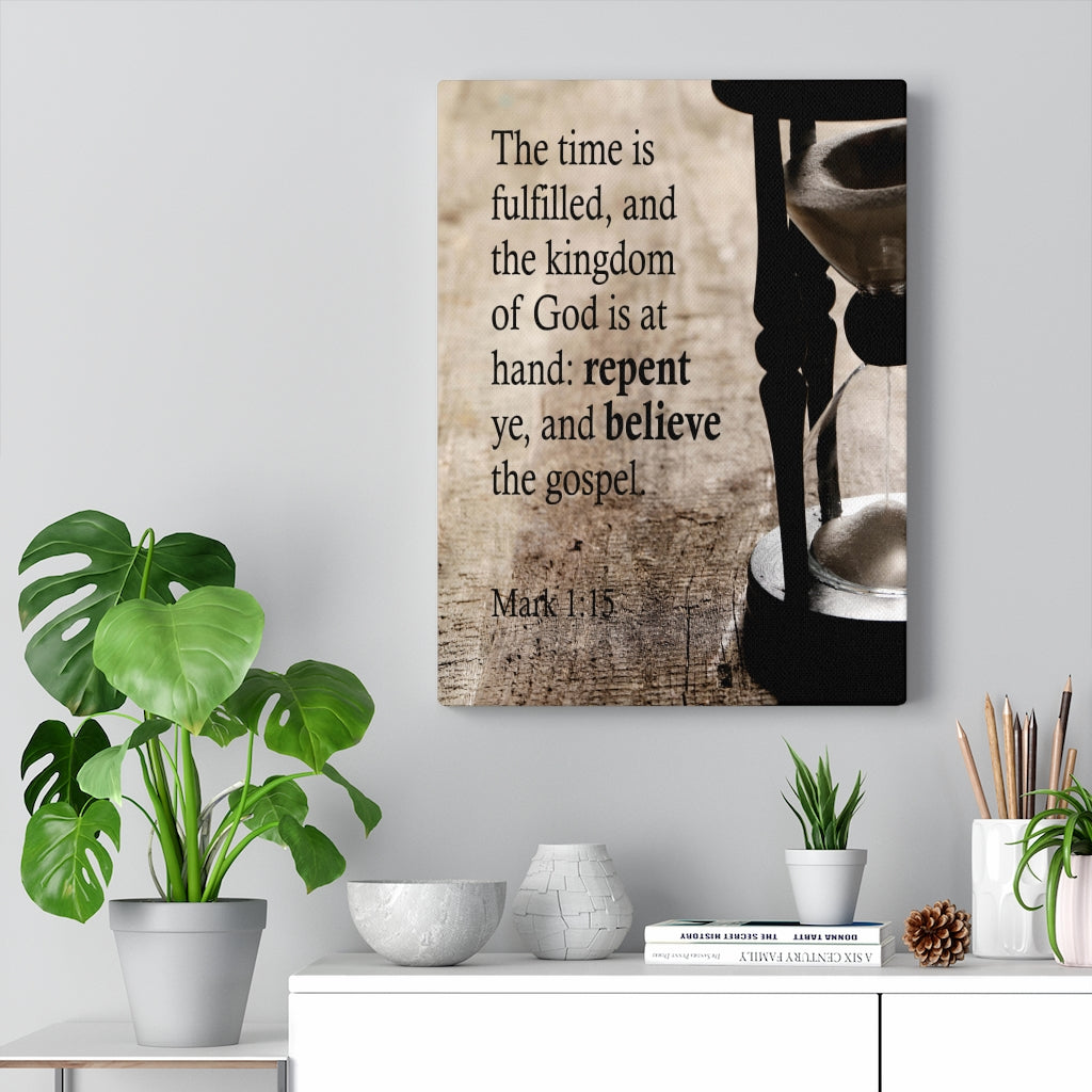 Scripture Walls Repent and Believe Mark 1:15 Bible Verse Canvas Christian Wall Art Ready to Hang Unframed-Express Your Love Gifts