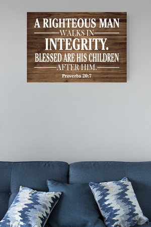 Scripture Walls Righteous Man Proverbs 20:7 Scripture Bible Verse Canvas Christian Wall Art Ready to Hang Unframed-Express Your Love Gifts