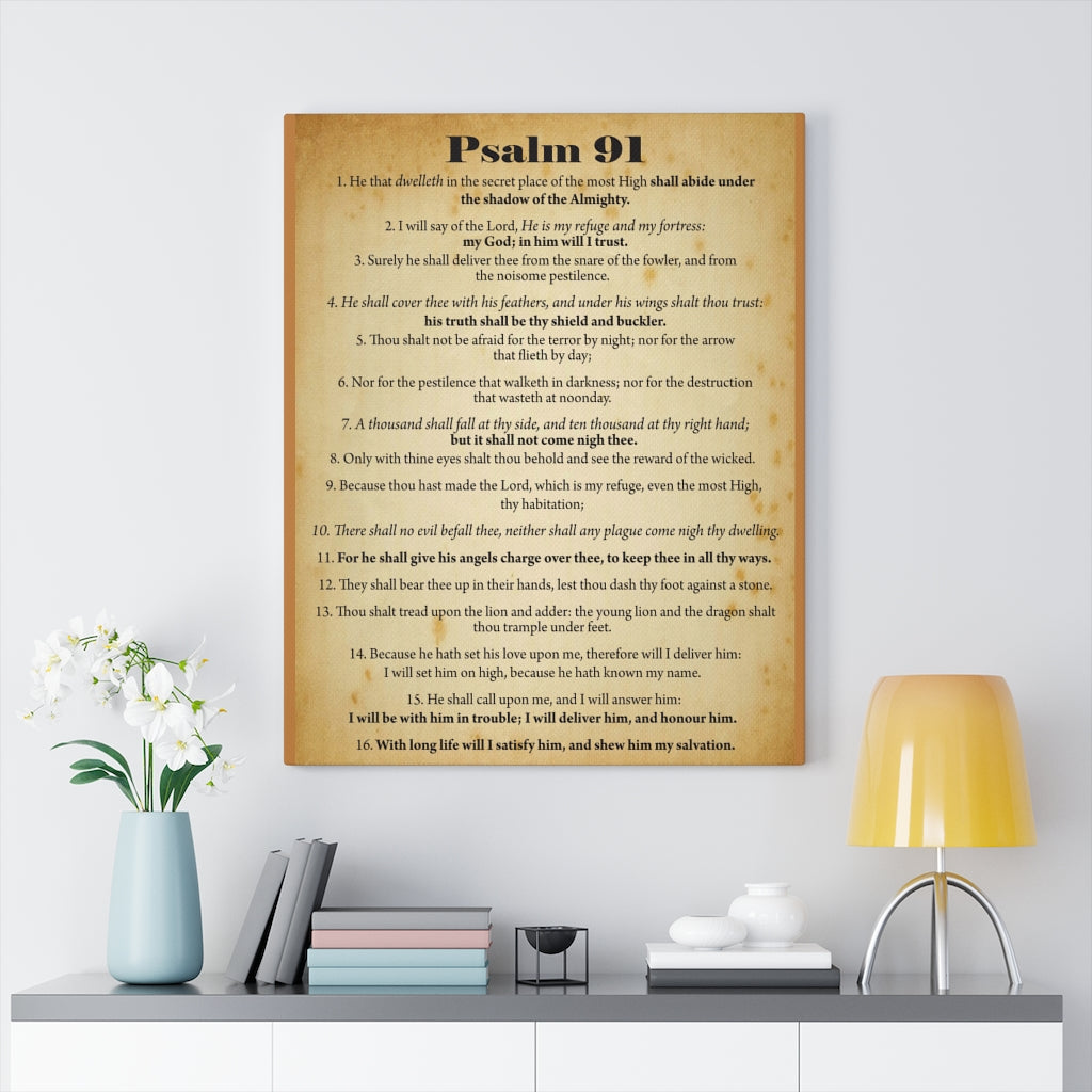 Scripture Walls Psalm 91 Safe In God's Hands Bible Chapter Canvas Christian Wall Art Ready to Hang Unframed-Express Your Love Gifts