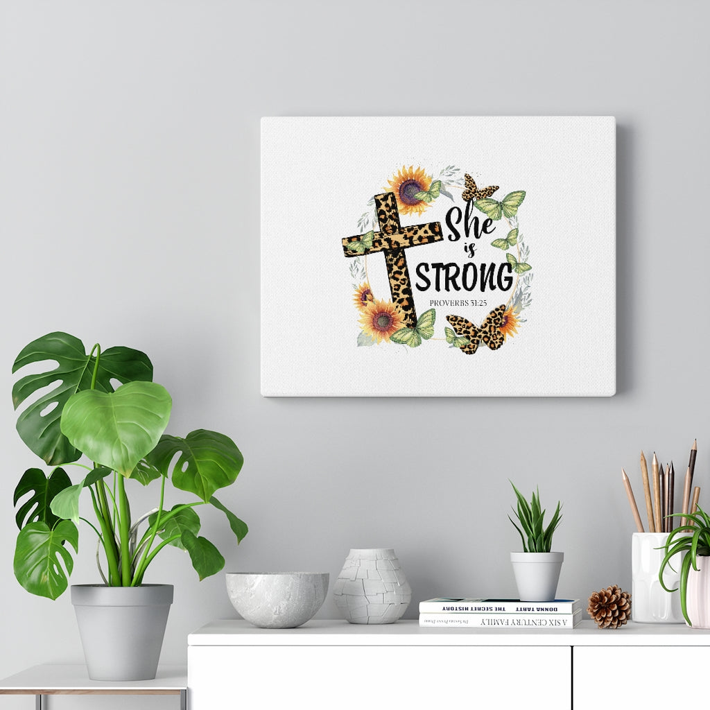 Scripture Walls She Is Strong Animal Print Proverbs 31:25 Bible Verse Canvas Christian Wall Art Ready to Hang Unframed-Express Your Love Gifts