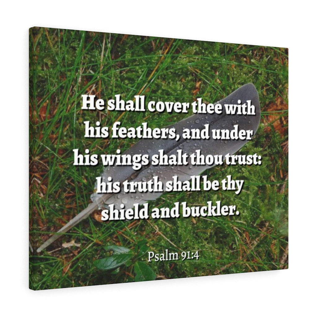 Scripture Walls Shield And Buckler Psalms 91:4 Bible Verse Canvas Christian Wall Art Ready to Hang Unframed-Express Your Love Gifts