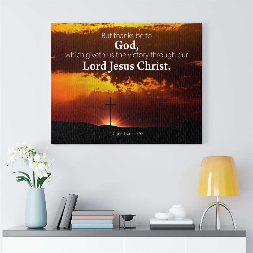 Scripture Walls Thanks Be to God 1 Corinthians 15:57 Bible Verse Canvas Christian Wall Art Ready to Hang Unframed-Express Your Love Gifts