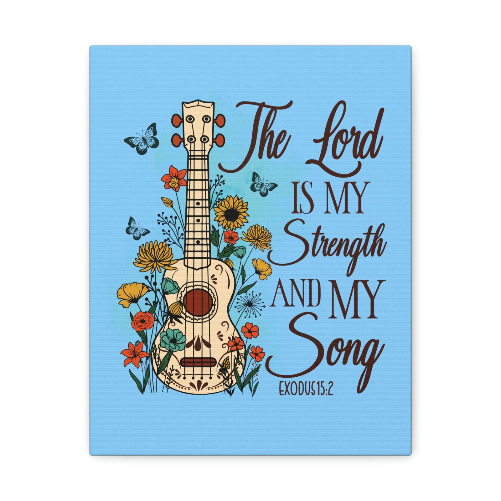 Scripture Walls The Lord Exodus 15:2 Guitar Flower Christian Wall Art Bible Verse Print Ready to Hang Unframed-Express Your Love Gifts