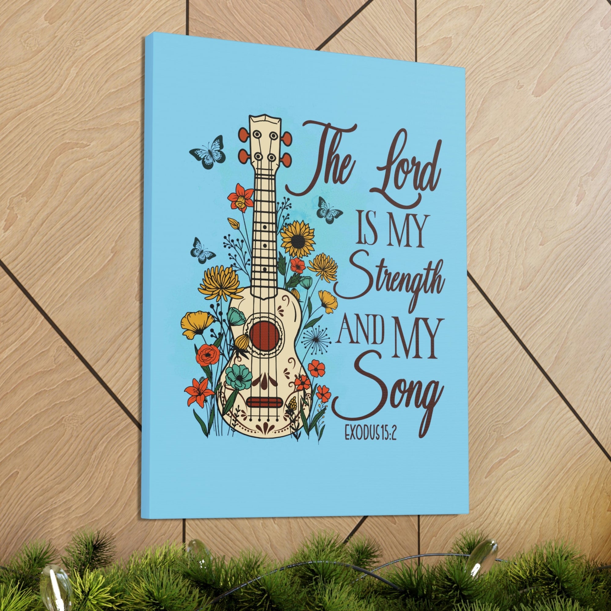 Scripture Walls The Lord Exodus 15:2 Guitar Flower Christian Wall Art Bible Verse Print Ready to Hang Unframed-Express Your Love Gifts