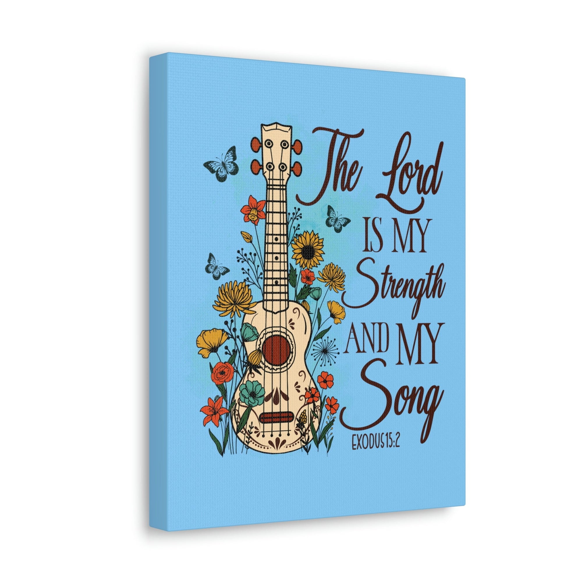 Scripture Walls The Lord Exodus 15:2 Guitar Flower Christian Wall Art Bible Verse Print Ready to Hang Unframed-Express Your Love Gifts
