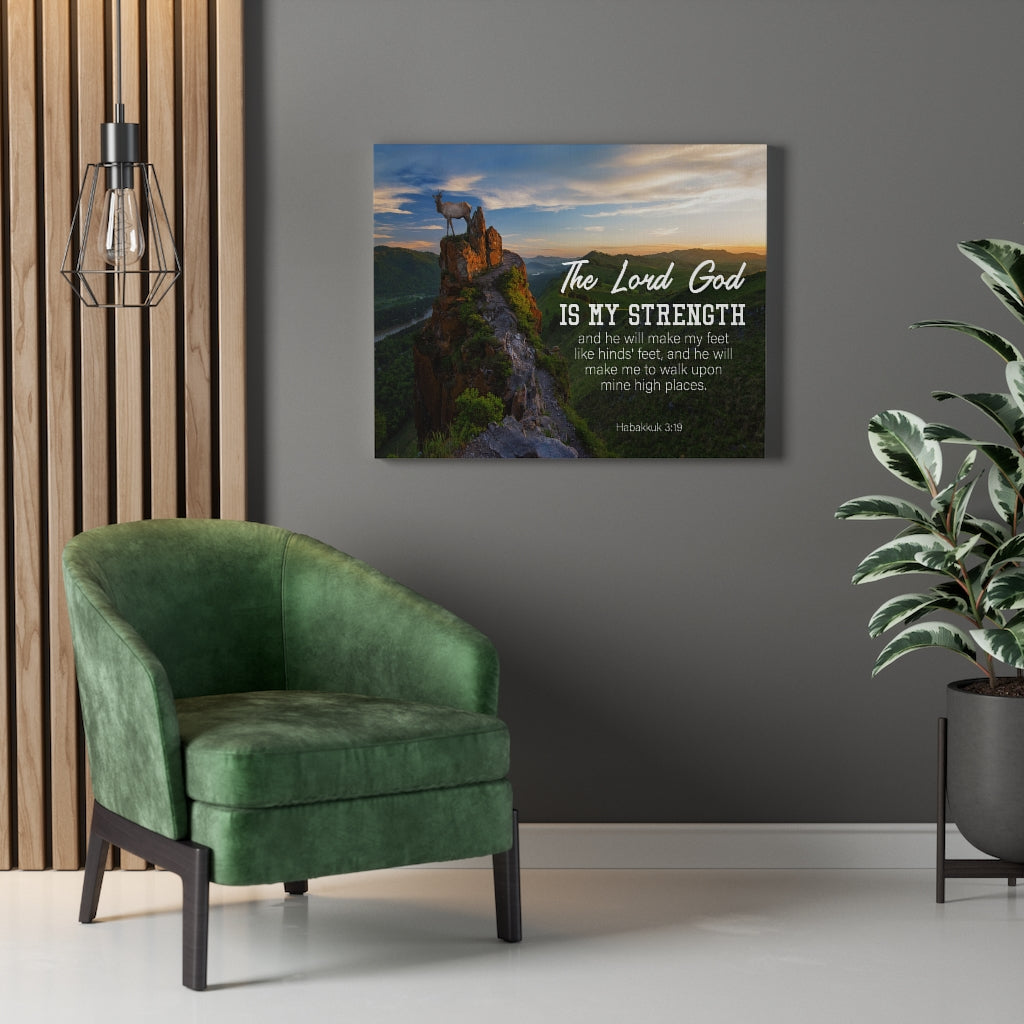 Scripture Walls The Lord God is My Strength Habakkuk 3:19 Bible Verse Canvas Christian Wall Art Ready to Hang Unframed-Express Your Love Gifts