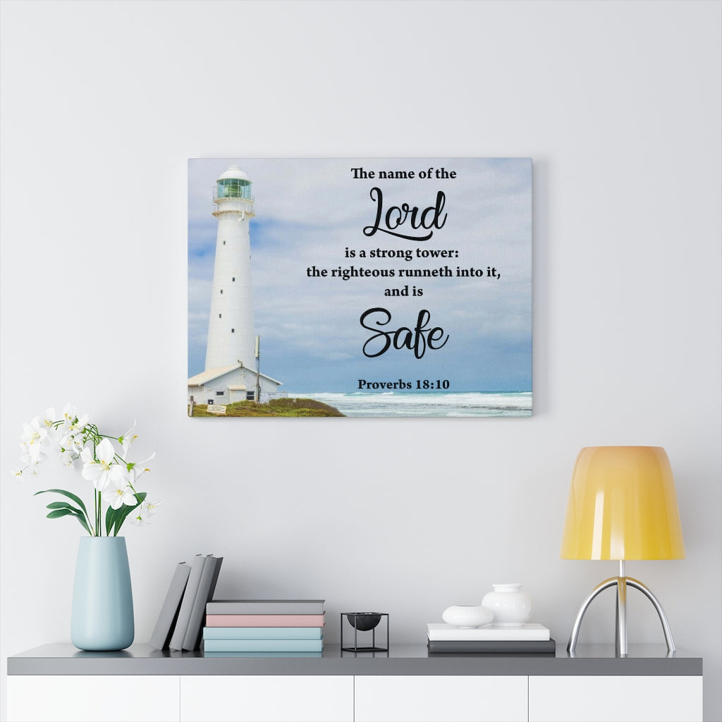Scripture Walls The Lord is Safe Proverbs 18:10 Bible Verse Canvas Christian Wall Art Ready to Hang Unframed-Express Your Love Gifts