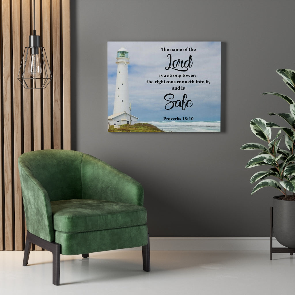 Scripture Walls The Lord is Safe Proverbs 18:10 Bible Verse Canvas Christian Wall Art Ready to Hang Unframed-Express Your Love Gifts
