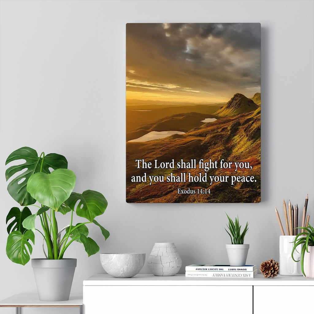 Scripture Walls The Lord Shall Fight For You Romans 8:31 Bible Verse Canvas Christian Wall Art Ready to Hang Unframed-Express Your Love Gifts