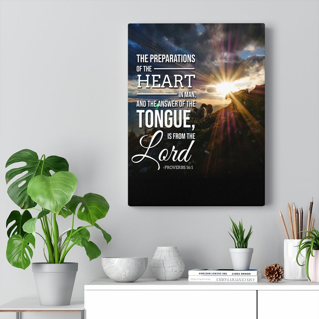 Scripture Walls The Preparations of The Heart Proverbs 16:1 Bible Verse Canvas Christian Wall Art Ready to Hang Unframed-Express Your Love Gifts