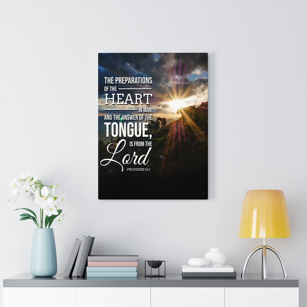 Scripture Walls The Preparations of The Heart Proverbs 16:1 Bible Verse Canvas Christian Wall Art Ready to Hang Unframed-Express Your Love Gifts