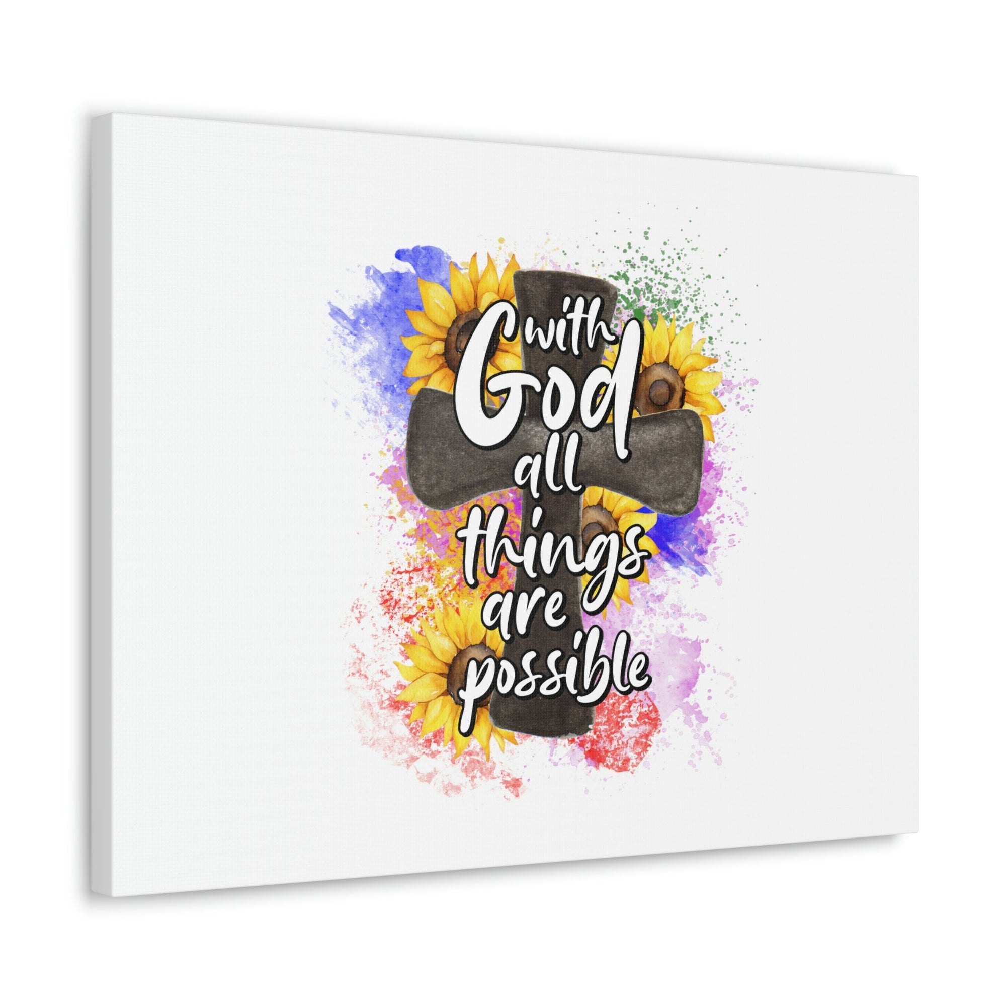 Scripture Walls Things Are Possible Matthew 19:26 Sunflower Cross Christian Wall Art Bible Verse Print Ready to Hang Unframed-Express Your Love Gifts