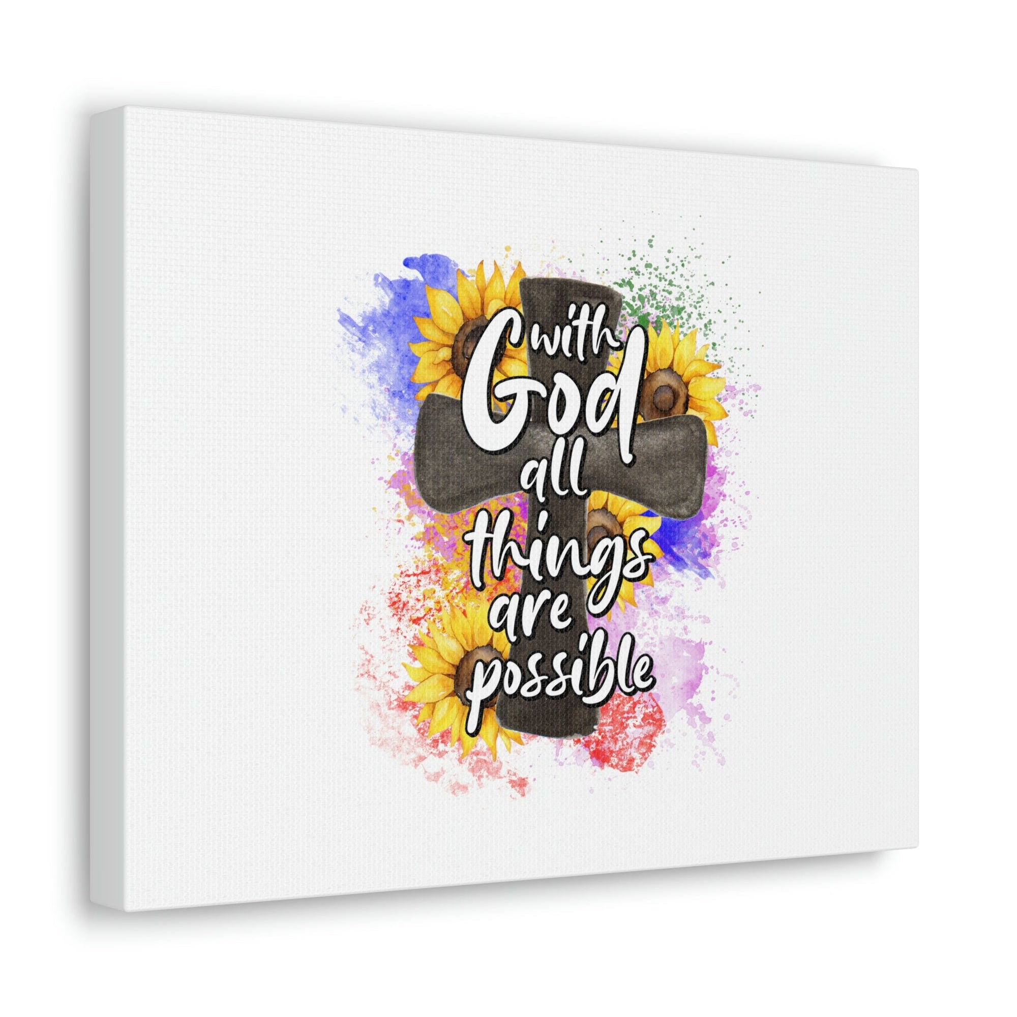 Scripture Walls Things Are Possible Matthew 19:26 Sunflower Cross Christian Wall Art Bible Verse Print Ready to Hang Unframed-Express Your Love Gifts