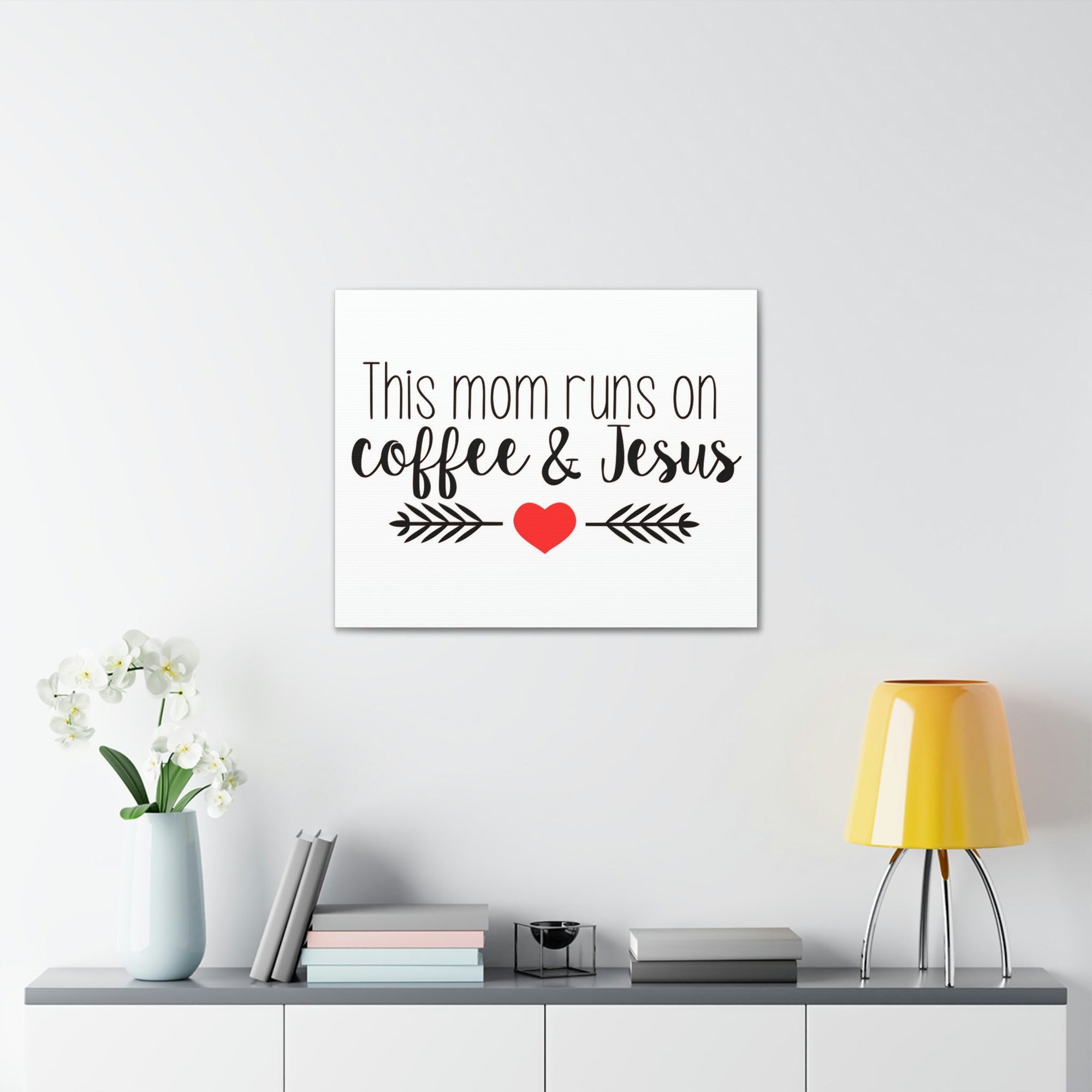 Scripture Walls This Mom Runs On Coffee & Jesus Mark 10:27 Coffee Christian Wall Art Print Ready to Hang Unframed-Express Your Love Gifts