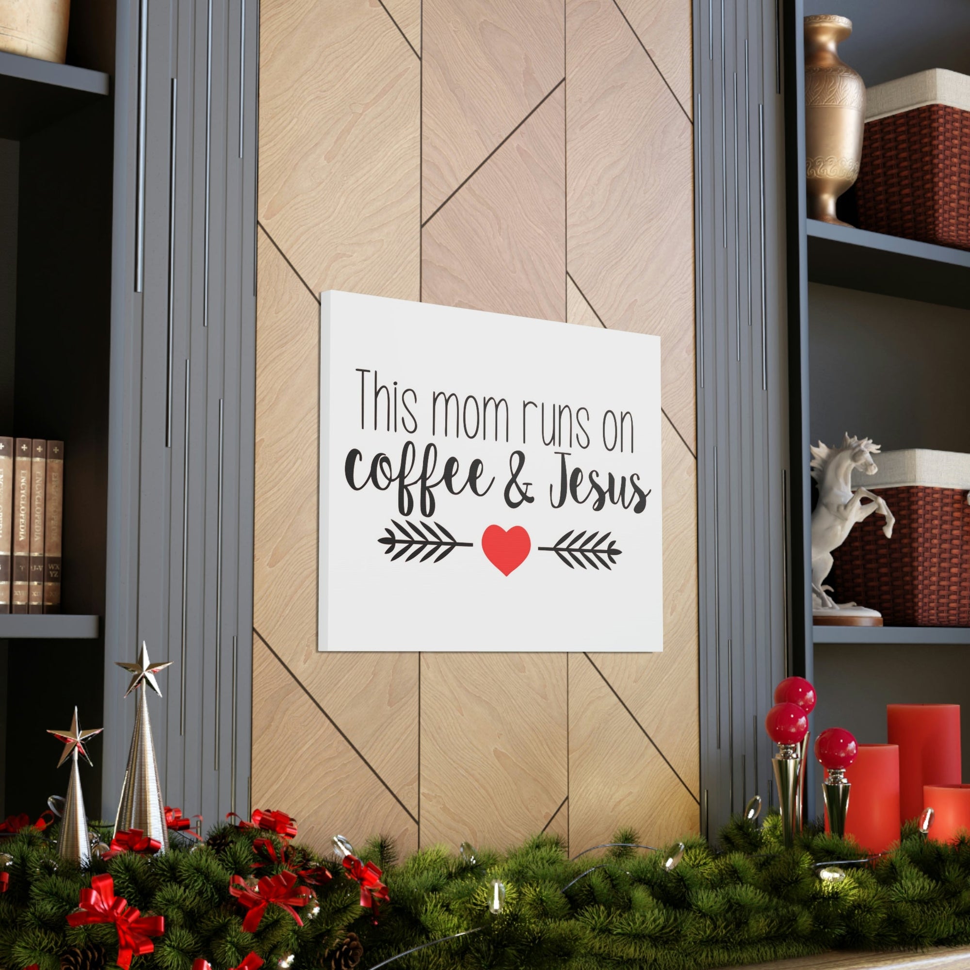 Scripture Walls This Mom Runs On Coffee & Jesus Mark 10:27 Coffee Christian Wall Art Print Ready to Hang Unframed-Express Your Love Gifts