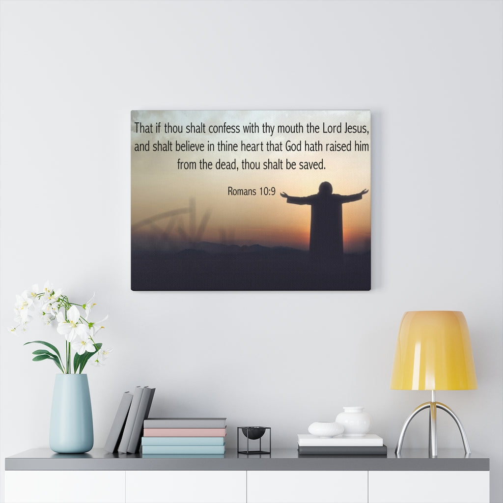 Scripture Walls Thou Shalt Be Saved Romans 10:9 Bible Verse Canvas Christian Wall Art Ready to Hang Unframed-Express Your Love Gifts