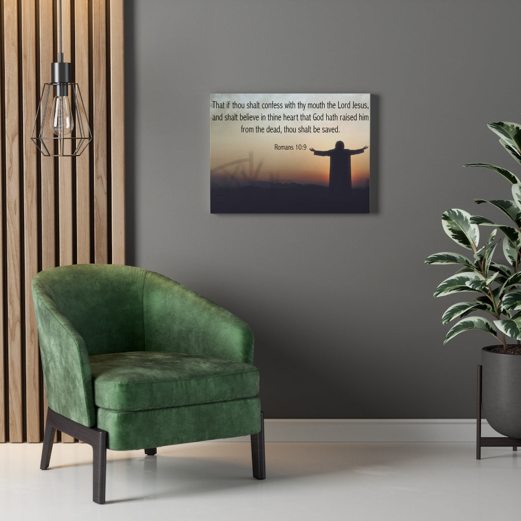 Scripture Walls Thou Shalt Be Saved Romans 10:9 Bible Verse Canvas Christian Wall Art Ready to Hang Unframed-Express Your Love Gifts