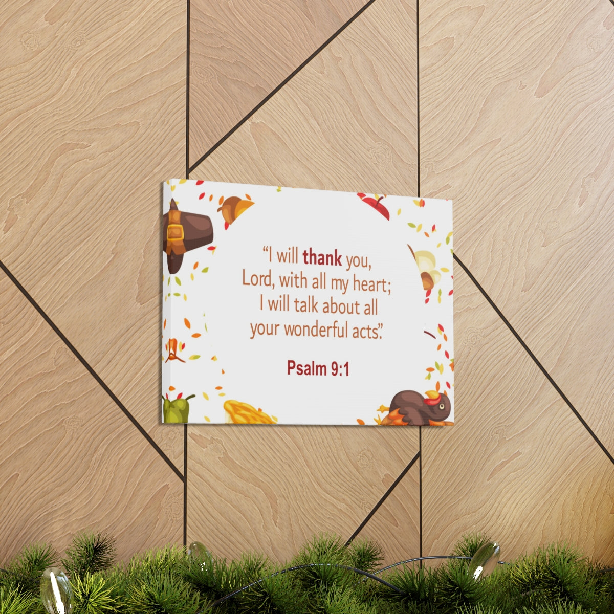 Scripture Walls With All My Heart Psalm 9:1 Bible Verse Canvas Christian Wall Art Ready to Hang Unframed-Express Your Love Gifts