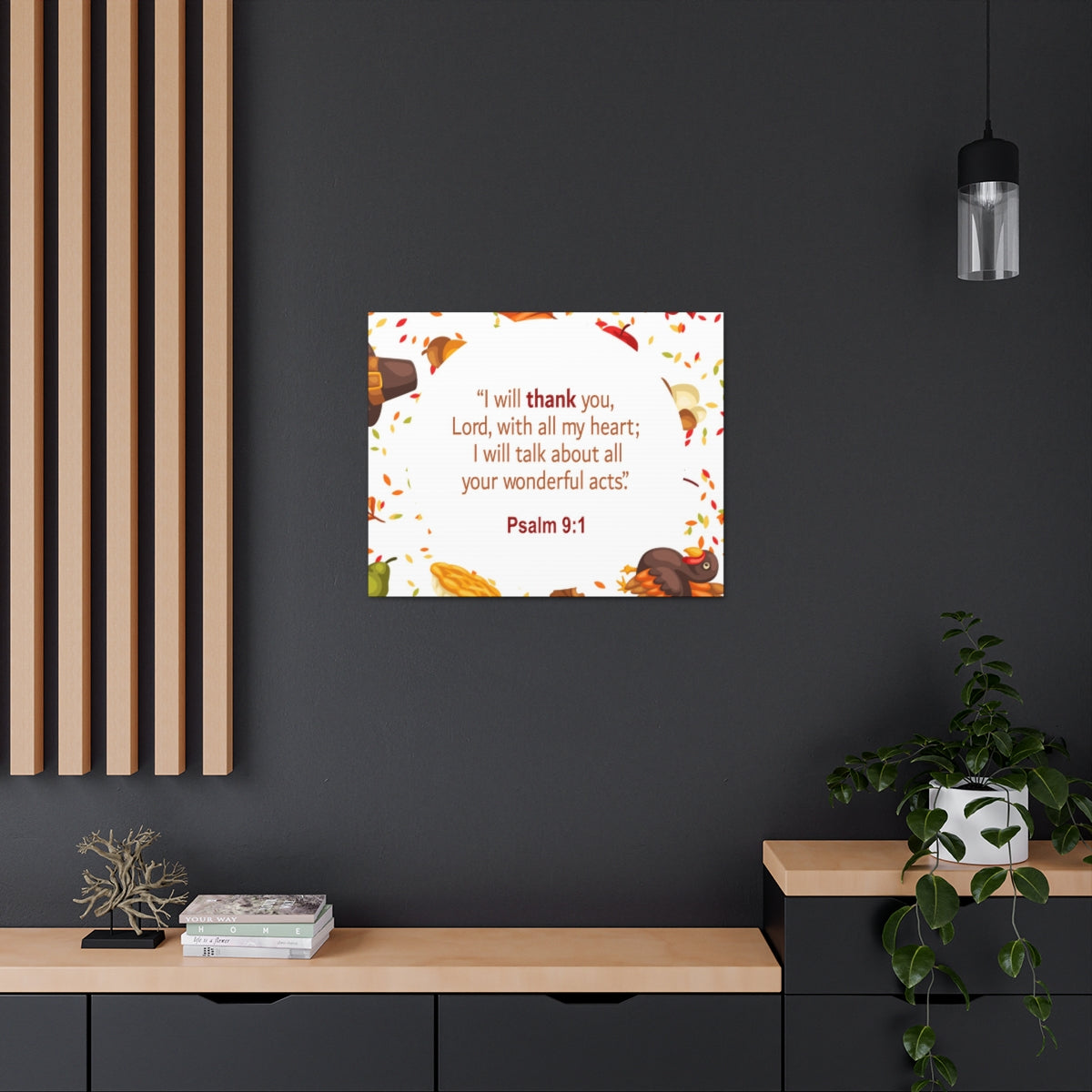 Scripture Walls With All My Heart Psalm 9:1 Bible Verse Canvas Christian Wall Art Ready to Hang Unframed-Express Your Love Gifts