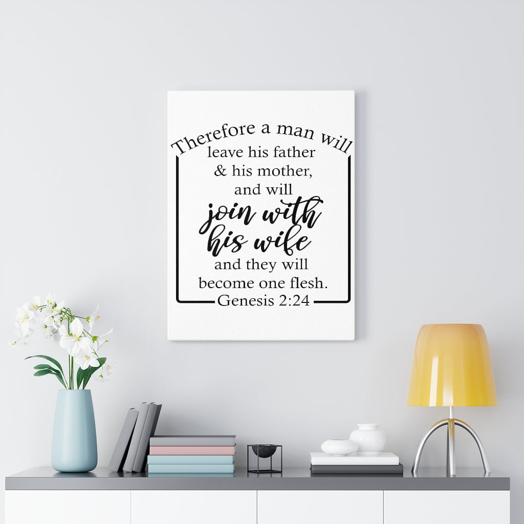Scripture Walls With His Wife Genesis 2:24 Bible Verse Canvas Christian Wall Art Ready to Hang Unframed-Express Your Love Gifts