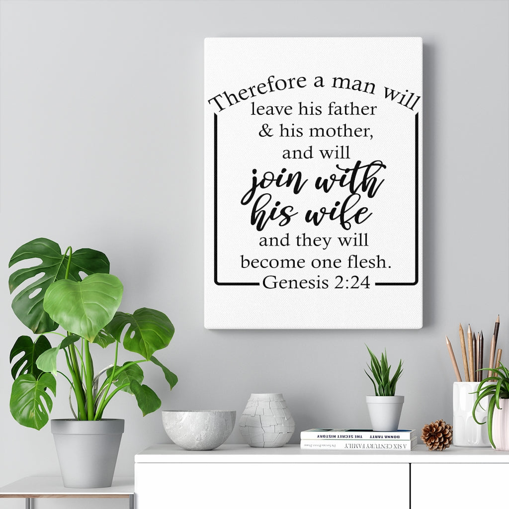 Scripture Walls With His Wife Genesis 2:24 Bible Verse Canvas Christian Wall Art Ready to Hang Unframed-Express Your Love Gifts