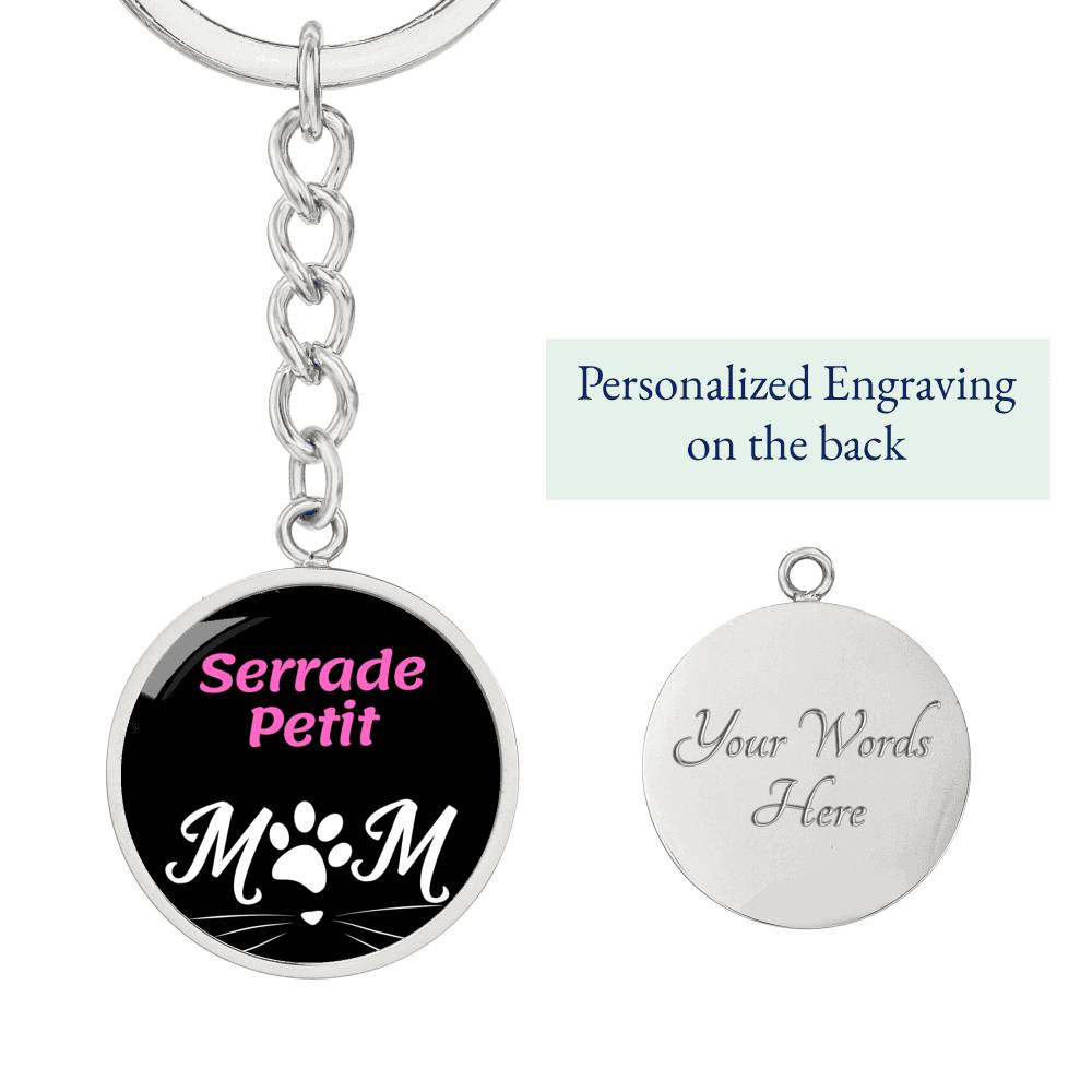 Serrade Petit Cat Mom Keychain Stainless Steel or 18k Gold Circle Pendant-Express Your Love Gifts