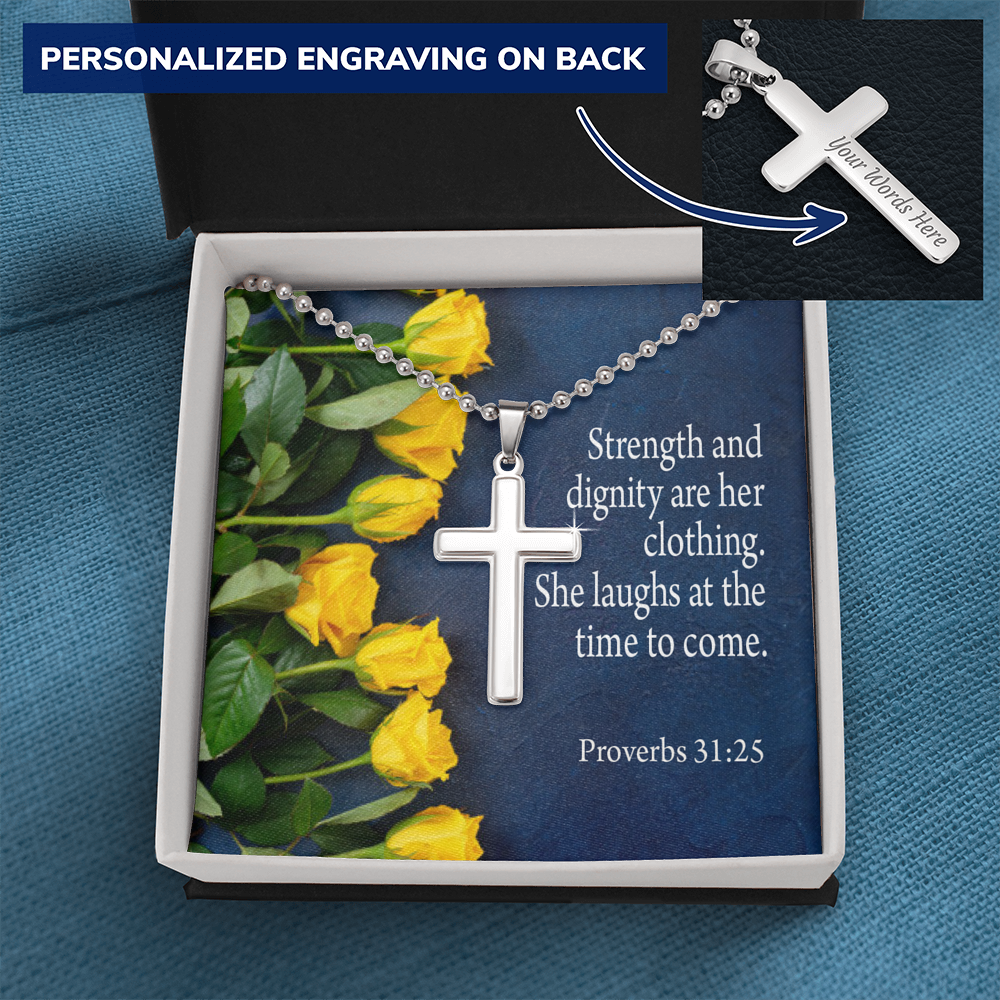 She Is Clothed With Strength Proverbs 31:25 Cross Message Card W Chain-Express Your Love Gifts