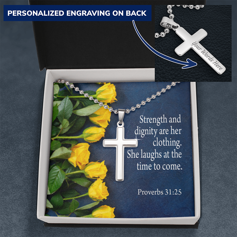 She Is Clothed With Strength Proverbs 31:25 Cross Message Card W Chain-Express Your Love Gifts