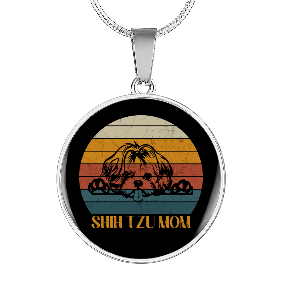 Shih Tzu Mom Circle Necklace Stainless Steel or 18k Gold 18-22"-Express Your Love Gifts